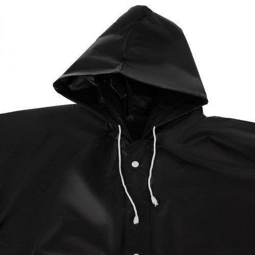 Regenmantel mit Kaputze Kordelzug Druckknöpfe Wasserdicht Lang Schwarz für Damen und Herren Einheitsgöße 21840