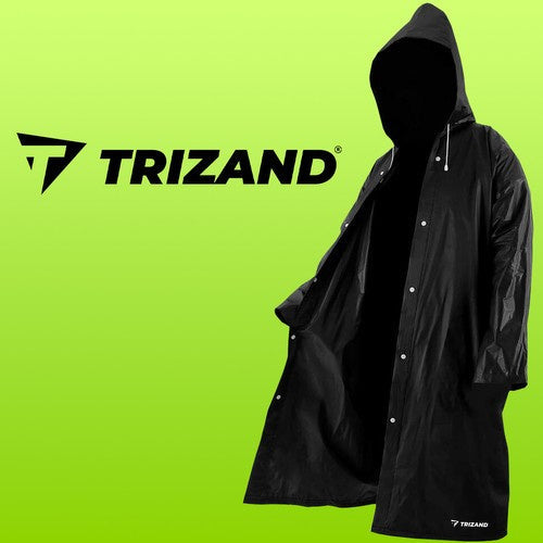 Regenmantel mit Kaputze Kordelzug Druckknöpfe Wasserdicht Lang Schwarz für Damen und Herren Einheitsgöße 21840