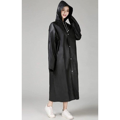 Regenmantel mit Kaputze Kordelzug Druckknöpfe Wasserdicht Lang Schwarz für Damen und Herren Einheitsgöße 21840