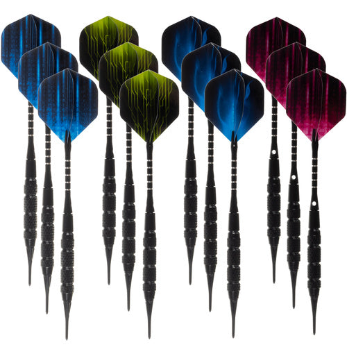 Darts Set 12 Stück Softdart Pfeile 100 Spitzen Flight Protectors O-Ringe Tool
