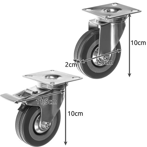 Transportrollen 4 Stück schwenkbar drehbar mit Bremse Gummiräder 75 mm 220 kg