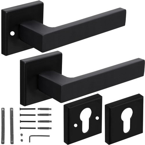 Türgriff-Set Schwarz matt Innentür Rosette universal links rechts Eisen Alu