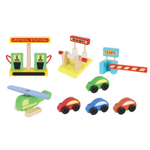 Holzparkhaus Kinder Garage Parkplatz mit Aufzug 4 Autos Helikopter 40x50,5 cm