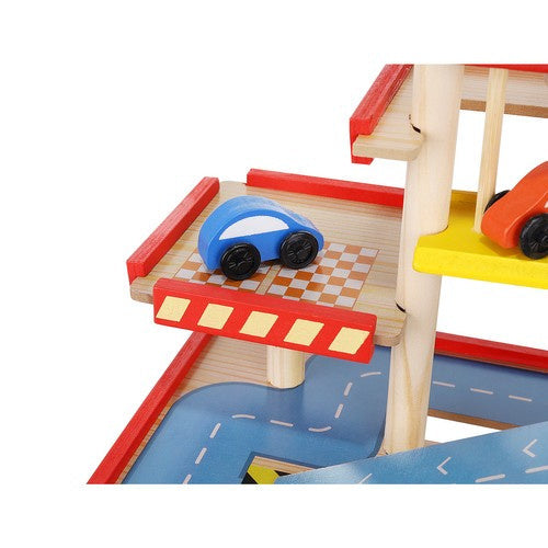 Holzparkhaus Kinder Garage Parkplatz mit Aufzug 4 Autos Helikopter 40x50,5 cm