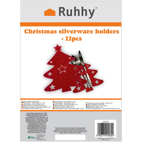 Bestecktasche Besteckhalter Tannenbaum Weihnachten Tischdeko Rot Filz 12 Stück 22304