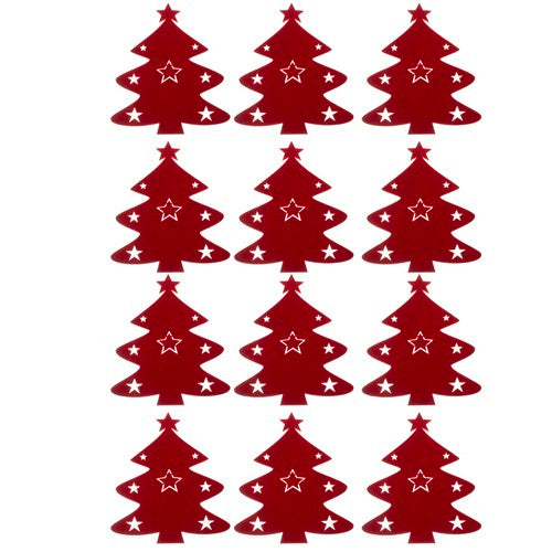 Bestecktasche Besteckhalter Tannenbaum Weihnachten Tischdeko Rot Filz 12 Stück 22304