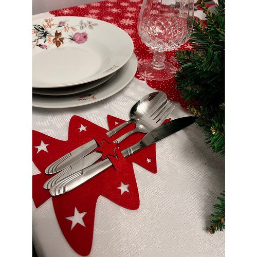 Bestecktasche Besteckhalter Tannenbaum Weihnachten Tischdeko Rot Filz 12 Stück 22304