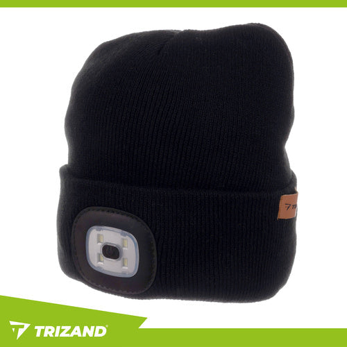 Beanie Mütze mit LED Stirnlampe USB aufladbar 4 LED Wintermütze Schwarz Uni