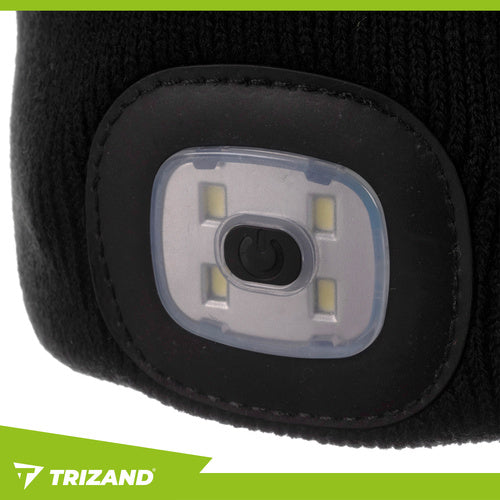 Beanie Mütze mit LED Stirnlampe USB aufladbar 4 LED Wintermütze Schwarz Uni