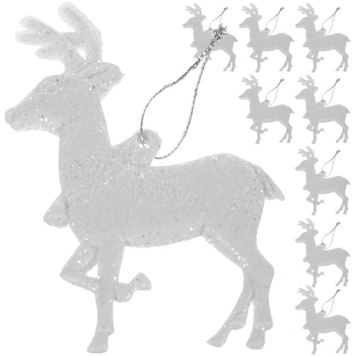 Weihnachtsbaum Anhänger mit Schnur Rentier Baumschmuck Weiß 9 Stück 22517