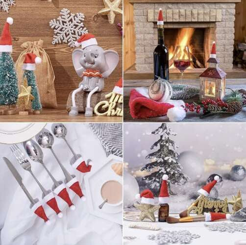 Besteckhüllen Bestecktasche Besteckhalter Weihnachtsmannmütze Weihnachtstischdekoration x12 22303