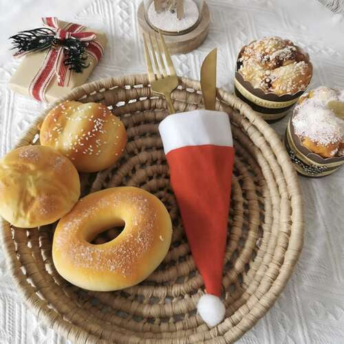 Besteckhüllen Bestecktasche Besteckhalter Weihnachtsmannmütze Weihnachtstischdekoration x12 22303