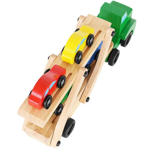 Autotransporter aus Holz mit 4 Autos faltbarem Anhänger Set für Kinder Spielzeug