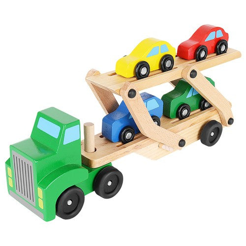 Autotransporter aus Holz mit 4 Autos faltbarem Anhänger Set für Kinder Spielzeug