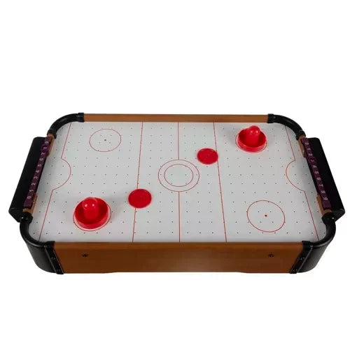 Airhockeytisch Kinder Mini Tischspiel Holz Kunststoff Filz 31x56x9,5 cm 8xAA