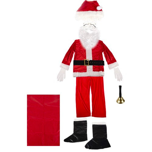 Weihnachtsmann Kostüm Set 13-teilig mit Bart Perücke Brille Sack Glocke Hose