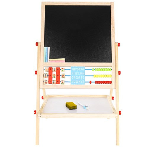 Holzlernbrett für Kinder doppelseitig 6in1 Abakus Uhr Alphabet Kreide Tafel