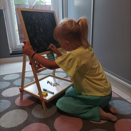 Holzlernbrett für Kinder doppelseitig 6in1 Abakus Uhr Alphabet Kreide Tafel