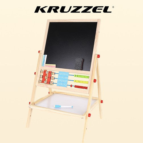 Holzlernbrett für Kinder doppelseitig 6in1 Abakus Uhr Alphabet Kreide Tafel