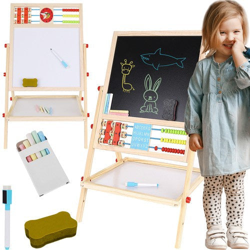 Holzlernbrett für Kinder doppelseitig 6in1 Abakus Uhr Alphabet Kreide Tafel