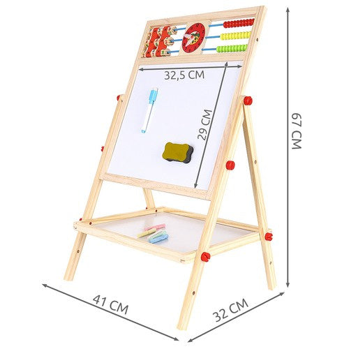 Holzlernbrett für Kinder doppelseitig 6in1 Abakus Uhr Alphabet Kreide Tafel