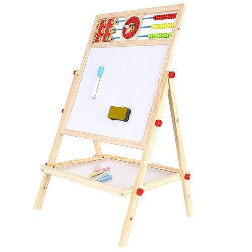 Holzlernbrett für Kinder doppelseitig 6in1 Abakus Uhr Alphabet Kreide Tafel