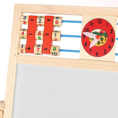 Holzlernbrett für Kinder doppelseitig 6in1 Abakus Uhr Alphabet Kreide Tafel