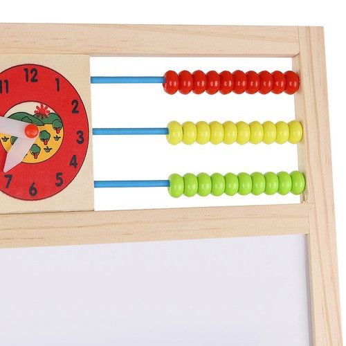 Holzlernbrett für Kinder doppelseitig 6in1 Abakus Uhr Alphabet Kreide Tafel