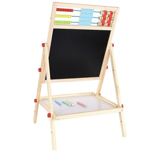 Holzlernbrett für Kinder doppelseitig 6in1 Abakus Uhr Alphabet Kreide Tafel
