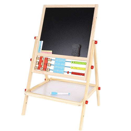 Holzlernbrett für Kinder doppelseitig 6in1 Abakus Uhr Alphabet Kreide Tafel