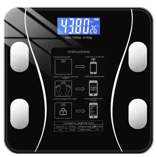 Personenwaage Bluetooth Analysewaage LCD 180 kg Glas schwarz 8in1 Badezimmer