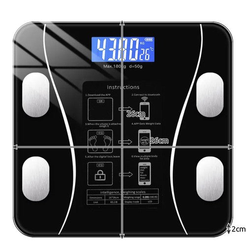 Personenwaage Bluetooth Analysewaage LCD 180 kg Glas schwarz 8in1 Badezimmer