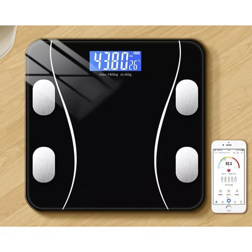 Personenwaage Bluetooth Analysewaage LCD 180 kg Glas schwarz 8in1 Badezimmer