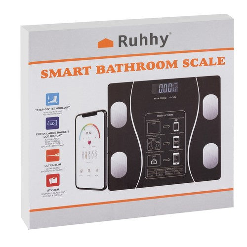 Personenwaage Bluetooth Analysewaage LCD 180 kg Glas schwarz 8in1 Badezimmer