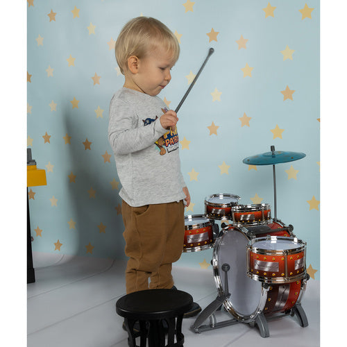 Kinderschlagzeug Set 5 Trommeln Becken Hocker Fußpedal Stuhl ABS mehrfarbig