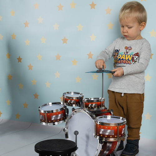Kinderschlagzeug Set 5 Trommeln Becken Hocker Fußpedal Stuhl ABS mehrfarbig