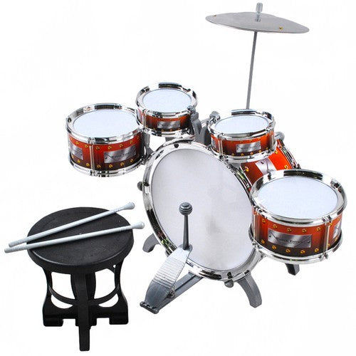 Kinderschlagzeug Set 5 Trommeln Becken Hocker Fußpedal Stuhl ABS mehrfarbig