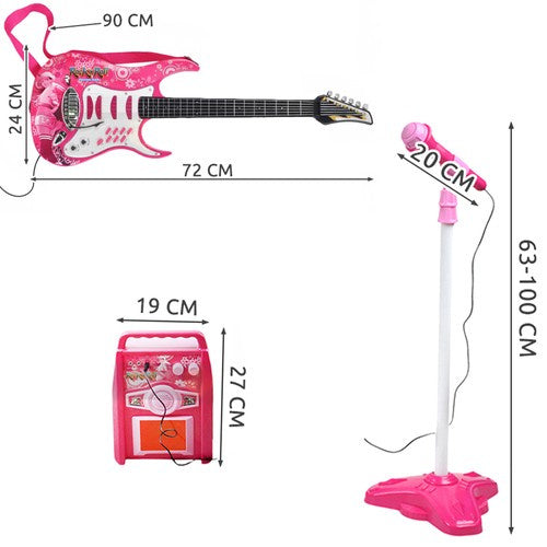 E-Gitarre Kinder Set mit Verstärker Mikrofon Ständer Rosa MP3 Licht Batterie