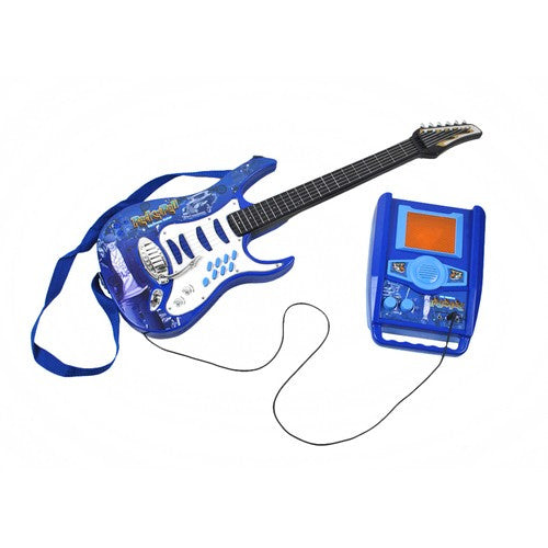 Kinder E-Gitarre Set mit Mikrofon Verstärker MP3 Licht Blau batteriebetrieben