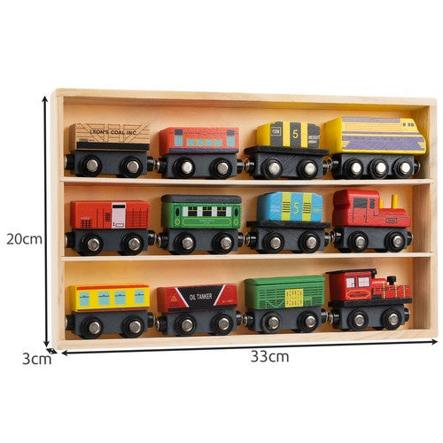 Holzeisenbahn Magnetbahn Holz Zugset 3 Lokomotiven 9 Waggons Organizer Regal