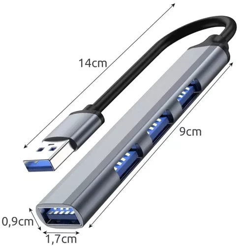 USB-Hub 4 Port 1x USB 3.0 3x USB 2.0 Aluminium Adapter Plug and Play Kompakt Grau