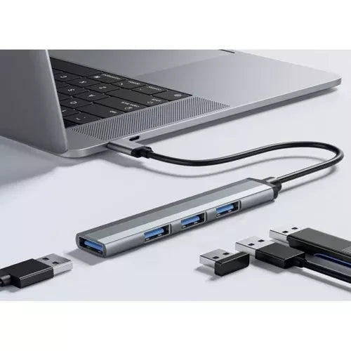 USB-Hub 4 Port 1x USB 3.0 3x USB 2.0 Aluminium Adapter Plug and Play Kompakt Grau
