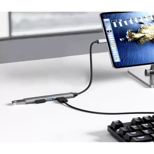 USB-Hub 4 Port 1x USB 3.0 3x USB 2.0 Aluminium Adapter Plug and Play Kompakt Grau