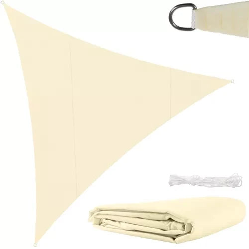 Sonnensegel Dreieckig 4x4x4 m für zuverlässigen Sonnenschutz Wasserdicht inkl. Befestigung Garten Strand Camping 23142, Farbe:Beige