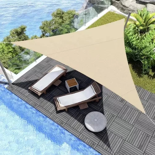 Sonnensegel Dreieckig 4x4x4 m für zuverlässigen Sonnenschutz Wasserdicht inkl. Befestigung Garten Strand Camping 23142, Farbe:Beige