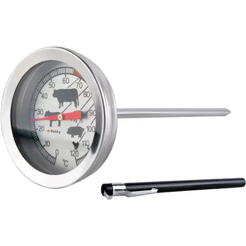 Fleischthermometer Analog Edelstahl 0-120 °C 13 cm Sonde Schinken Räucherthermometer