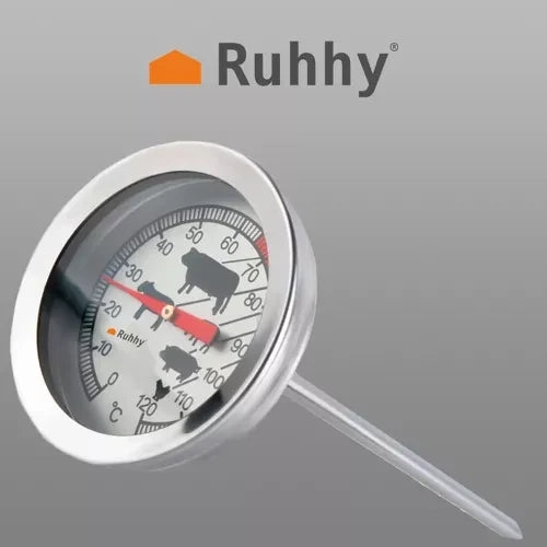 Fleischthermometer Analog Edelstahl 0-120 °C 13 cm Sonde Schinken Räucherthermometer