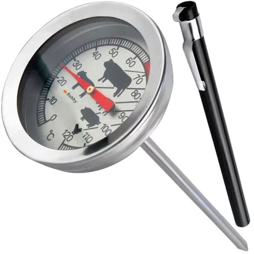 Fleischthermometer Analog Edelstahl 0-120 °C 13 cm Sonde Schinken Räucherthermometer