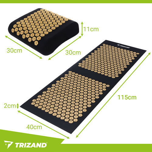 Akupressurmatte Set Kissen 2 Bälle Tasche Schwarz Gold 115x40 cm Entspannung