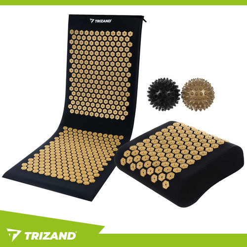 Akupressurmatte Set Kissen 2 Bälle Tasche Schwarz Gold 115x40 cm Entspannung